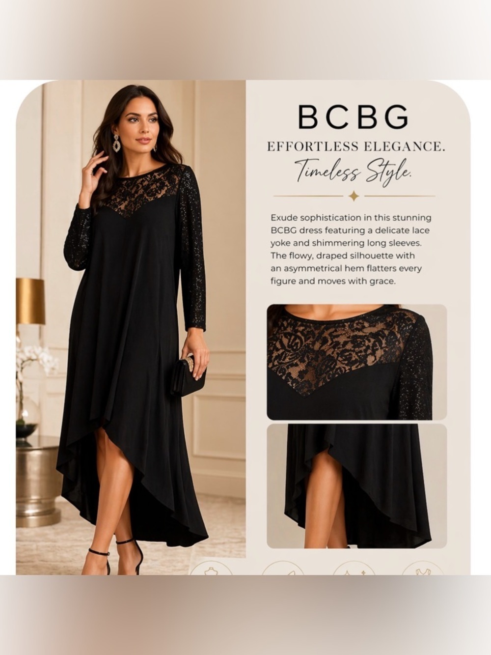 BCBG Black Lace High-Low Dress – Elegant & Flowysize large